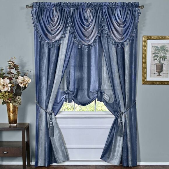Ombre Blue Striped Modern Window Curtain Panel: 50" x 84", Rod Pocket Panel - Picture 3 of 5